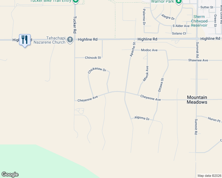 map of restaurants, bars, coffee shops, grocery stores, and more near 18701 Cheyenne Avenue in Tehachapi