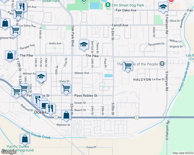 map of restaurants, bars, coffee shops, grocery stores, and more near 1449 Ronald Way in Oceano