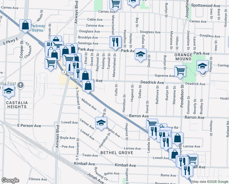map of restaurants, bars, coffee shops, grocery stores, and more near 2500 Lamar Avenue in Memphis