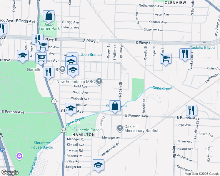 map of restaurants, bars, coffee shops, grocery stores, and more near 1518 South Avenue in Memphis