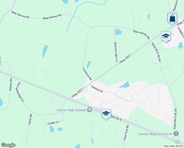 map of restaurants, bars, coffee shops, grocery stores, and more near 1201 Century Drive in Clover
