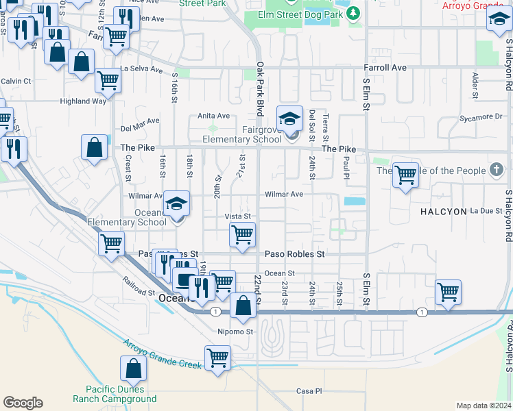 map of restaurants, bars, coffee shops, grocery stores, and more near 1440 22nd Street in Oceano