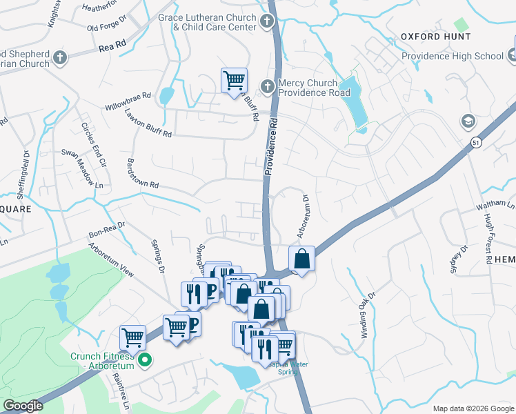 map of restaurants, bars, coffee shops, grocery stores, and more near 7554 Bluestar Lane in Charlotte