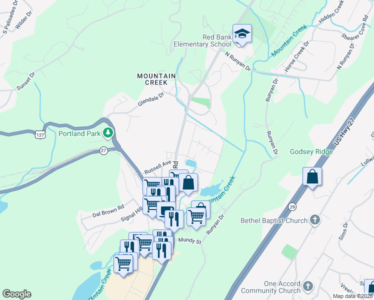 map of restaurants, bars, coffee shops, grocery stores, and more near Signal View in Chattanooga