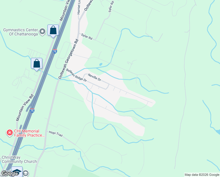 map of restaurants, bars, coffee shops, grocery stores, and more near 9287 Belleau Ridge Drive in Ooltewah