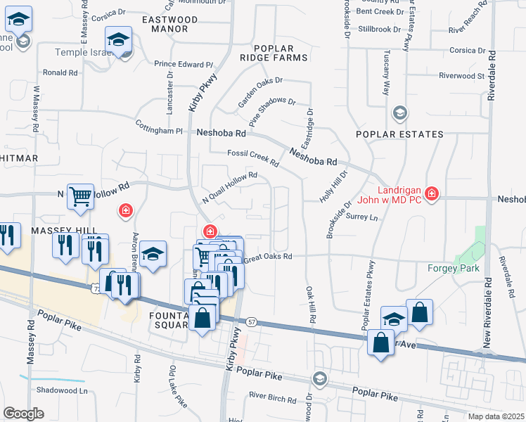 map of restaurants, bars, coffee shops, grocery stores, and more near 6770 Quail Hollow Court in Memphis