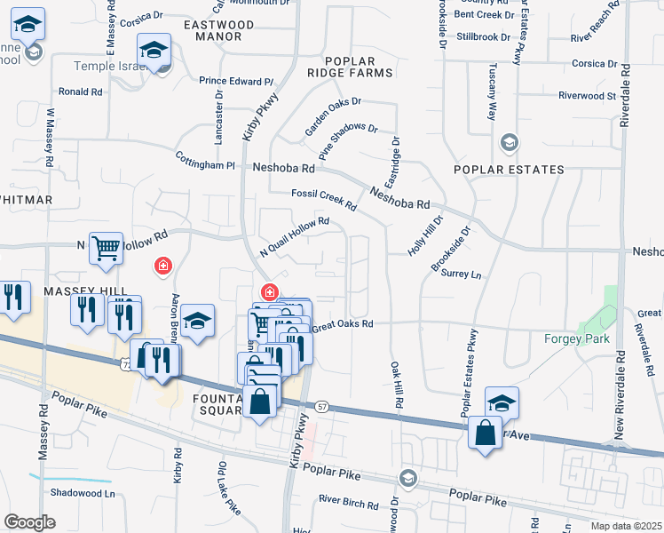 map of restaurants, bars, coffee shops, grocery stores, and more near 6770 Quail Hollow Court in Memphis