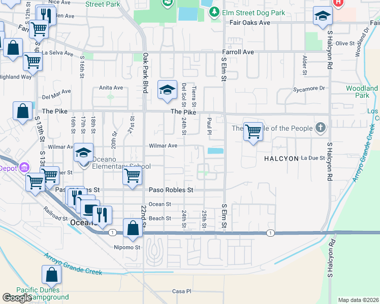 map of restaurants, bars, coffee shops, grocery stores, and more near 1436 Ronald Way in Oceano