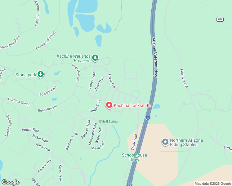 map of restaurants, bars, coffee shops, grocery stores, and more near 2764 Tishepi Trail in Flagstaff