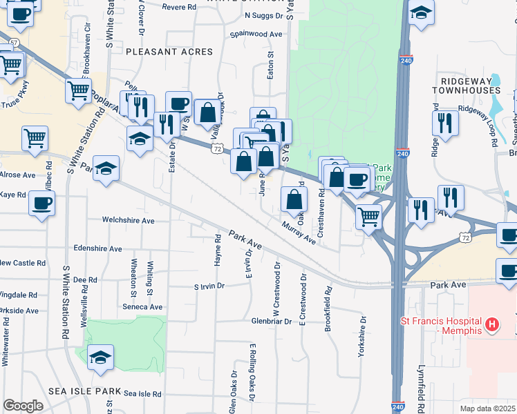map of restaurants, bars, coffee shops, grocery stores, and more near 1000 June Road in Memphis