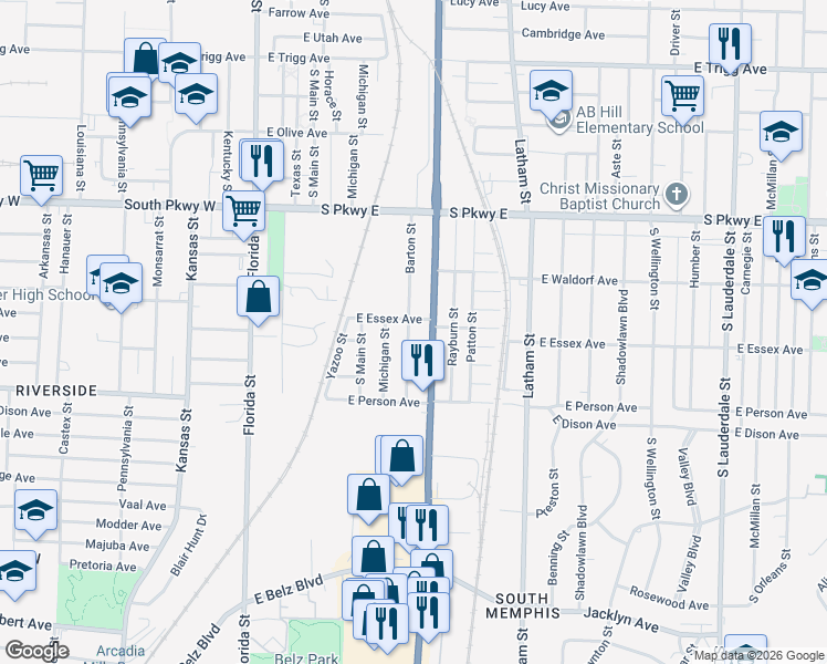 map of restaurants, bars, coffee shops, grocery stores, and more near 1565 South 3rd Street in Memphis