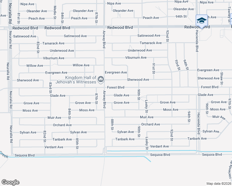 map of restaurants, bars, coffee shops, grocery stores, and more near Glade Avenue in California City