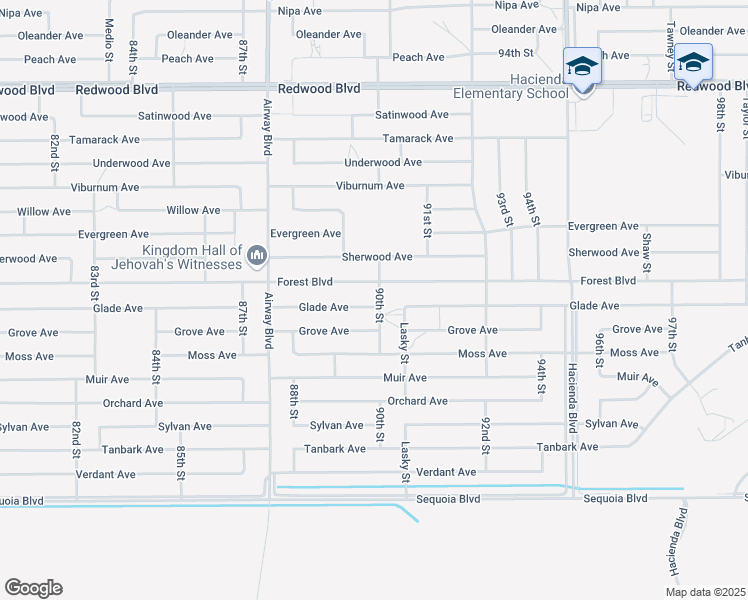 map of restaurants, bars, coffee shops, grocery stores, and more near 8961 Glade Avenue in California City