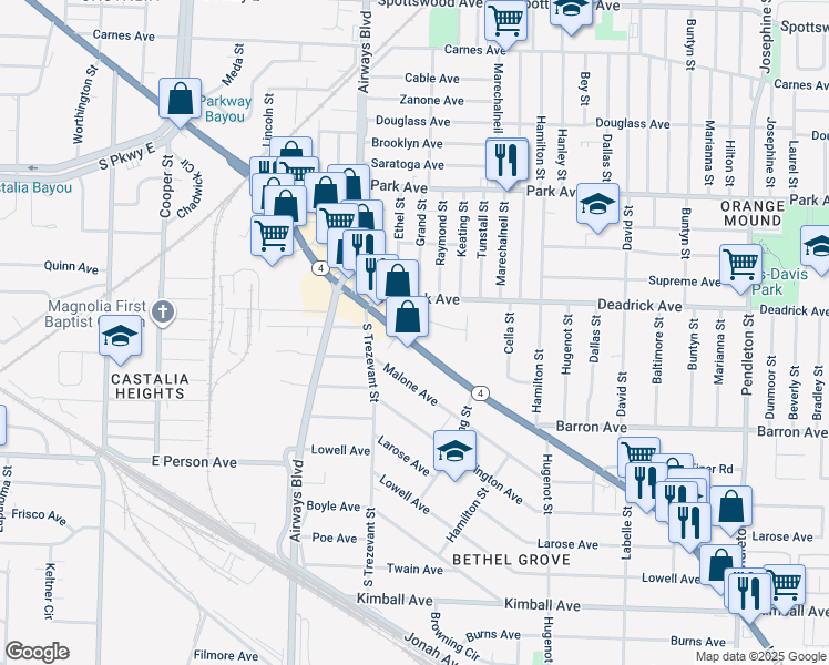 map of restaurants, bars, coffee shops, grocery stores, and more near 2410 Lamar Circle in Memphis