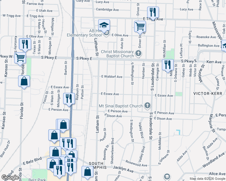 map of restaurants, bars, coffee shops, grocery stores, and more near 1561 Cameron Street in Memphis