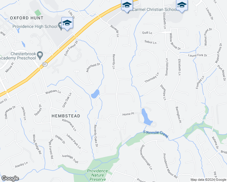 map of restaurants, bars, coffee shops, grocery stores, and more near 1116 Reverdy Lane in Matthews