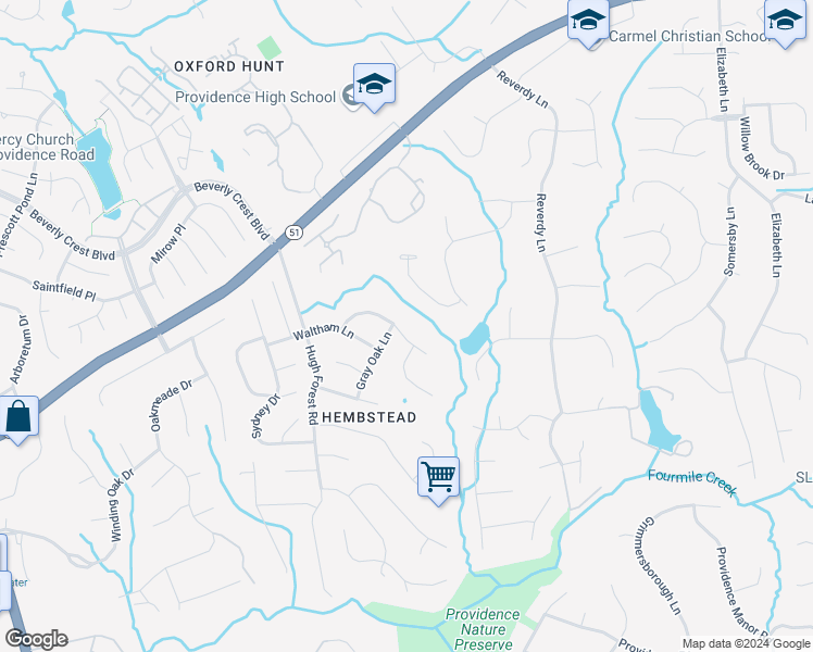 map of restaurants, bars, coffee shops, grocery stores, and more near 1644 Emory Oak Drive in Charlotte