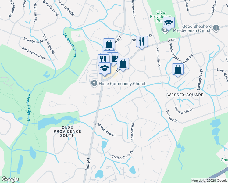 map of restaurants, bars, coffee shops, grocery stores, and more near in Charlotte