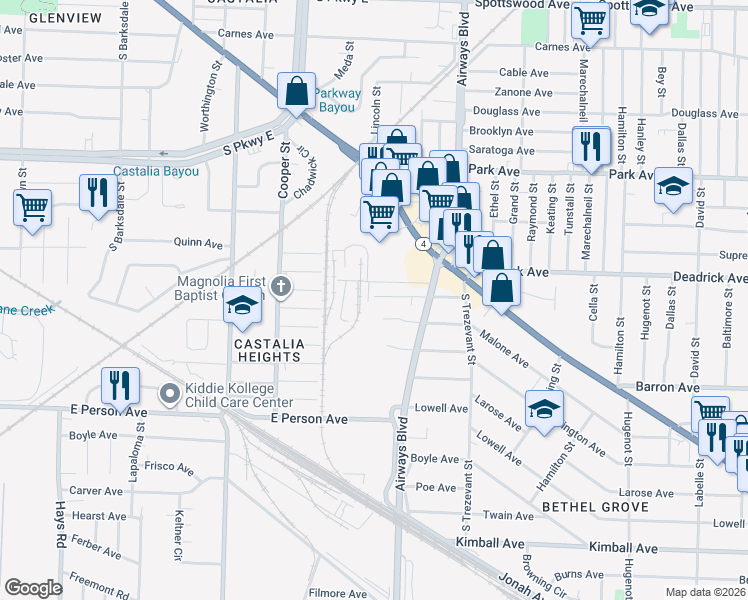 map of restaurants, bars, coffee shops, grocery stores, and more near 2237 Deadrick Avenue in Memphis