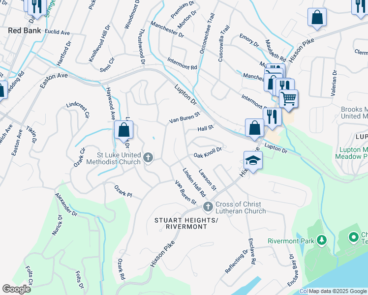 map of restaurants, bars, coffee shops, grocery stores, and more near 824 Lawson Street in Chattanooga