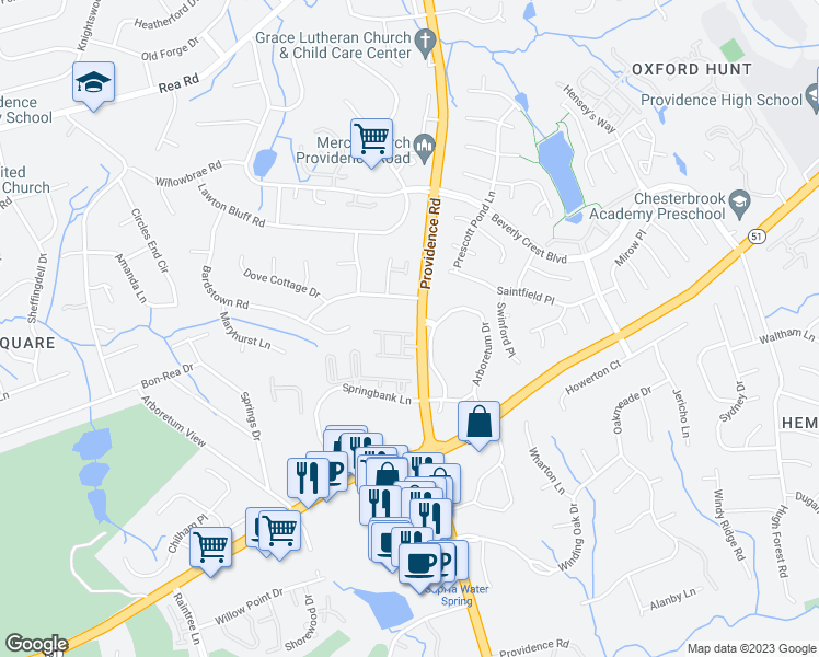 map of restaurants, bars, coffee shops, grocery stores, and more near 3112 Ethereal Lane in Charlotte