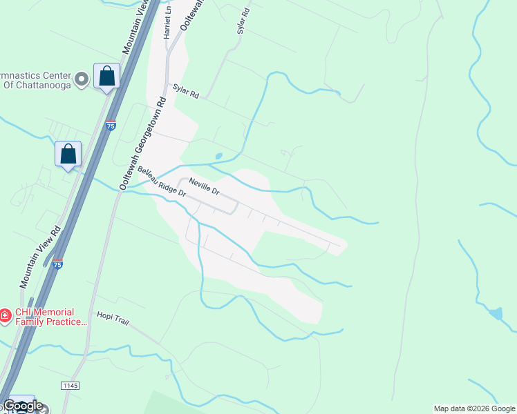 map of restaurants, bars, coffee shops, grocery stores, and more near 6967 Neville Drive in Ooltewah
