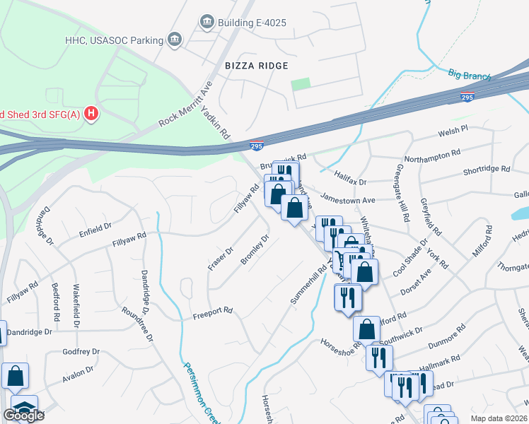 map of restaurants, bars, coffee shops, grocery stores, and more near 6475 Yadkin Road in Fayetteville
