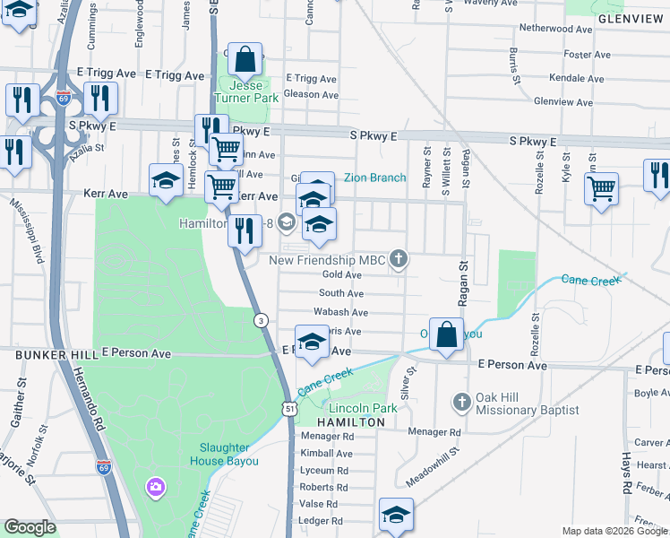 map of restaurants, bars, coffee shops, grocery stores, and more near 1382 Ethlyn Avenue in Memphis