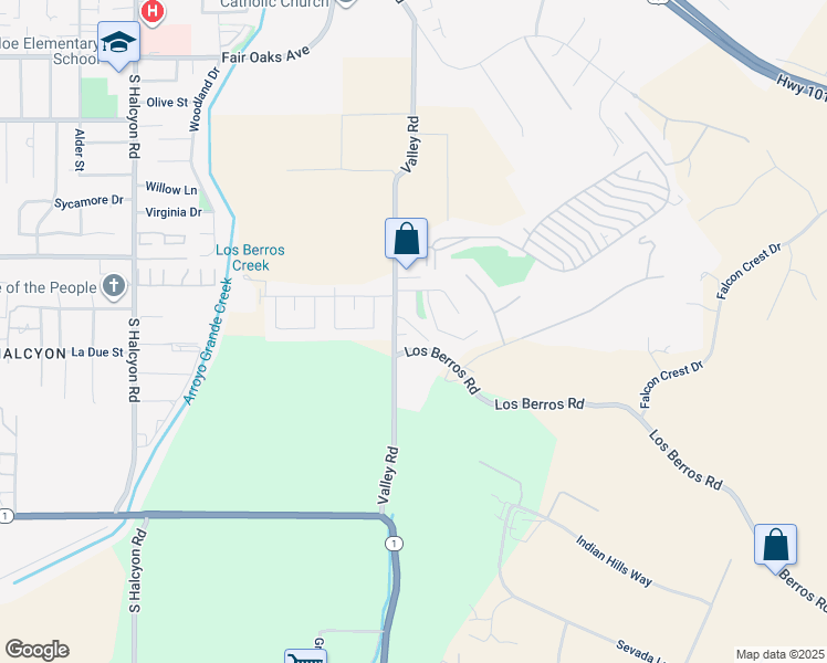 map of restaurants, bars, coffee shops, grocery stores, and more near 848 Via Berros Road in Arroyo Grande