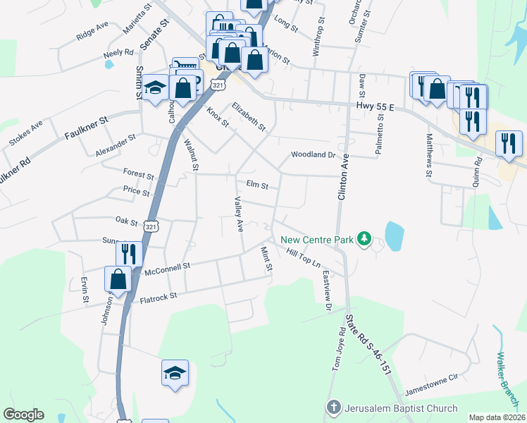 map of restaurants, bars, coffee shops, grocery stores, and more near 103 Maple Street in Clover