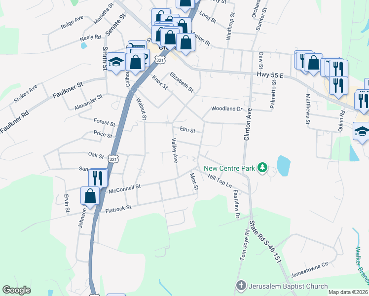 map of restaurants, bars, coffee shops, grocery stores, and more near 103 Maple Street in Clover