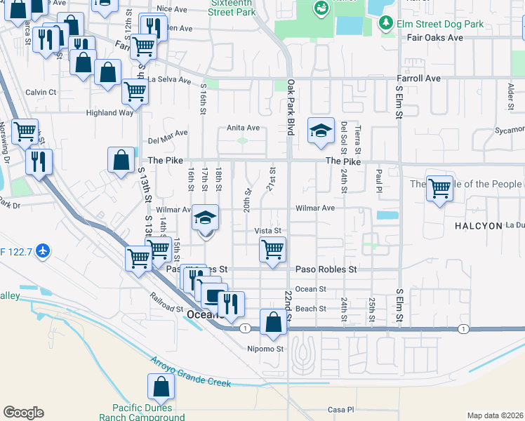 map of restaurants, bars, coffee shops, grocery stores, and more near 1401 21st Street in Oceano