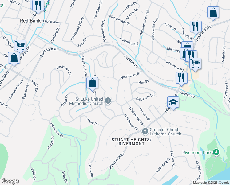 map of restaurants, bars, coffee shops, grocery stores, and more near 3367 Van Buren Street in Chattanooga