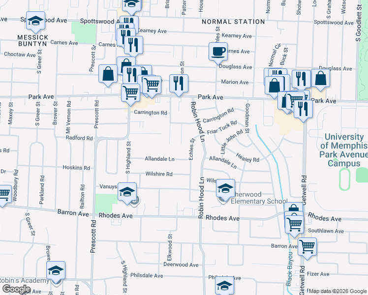 map of restaurants, bars, coffee shops, grocery stores, and more near 984 Patterson Cove in Memphis
