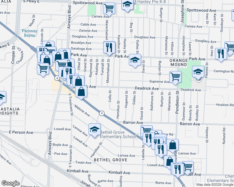 map of restaurants, bars, coffee shops, grocery stores, and more near 1492 Hamilton Street in Memphis