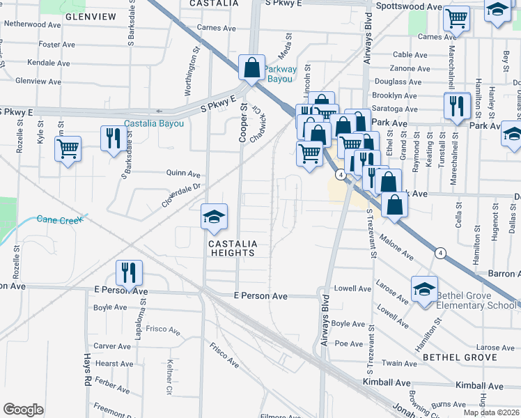 map of restaurants, bars, coffee shops, grocery stores, and more near 2156 Ethlyn Avenue in Memphis