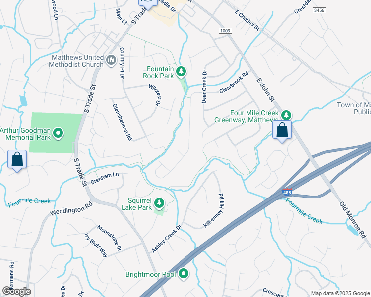 map of restaurants, bars, coffee shops, grocery stores, and more near 700 Clearbrook Road in Matthews