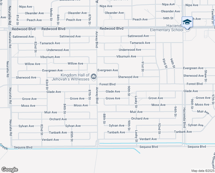 map of restaurants, bars, coffee shops, grocery stores, and more near 8812 Forest Boulevard in California City