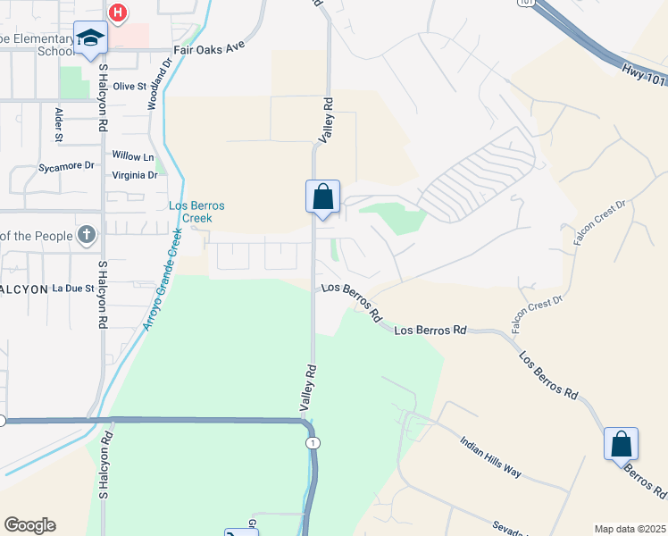 map of restaurants, bars, coffee shops, grocery stores, and more near 828 Bambi Court in Arroyo Grande