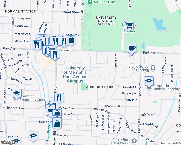 map of restaurants, bars, coffee shops, grocery stores, and more near 1041-1061 Buford Ellington Dr in Memphis