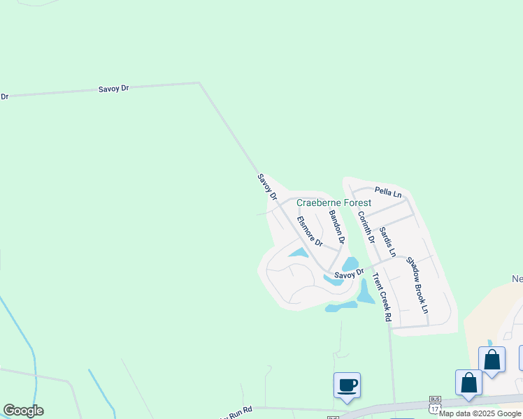 map of restaurants, bars, coffee shops, grocery stores, and more near 508 Odham Lane in New Bern
