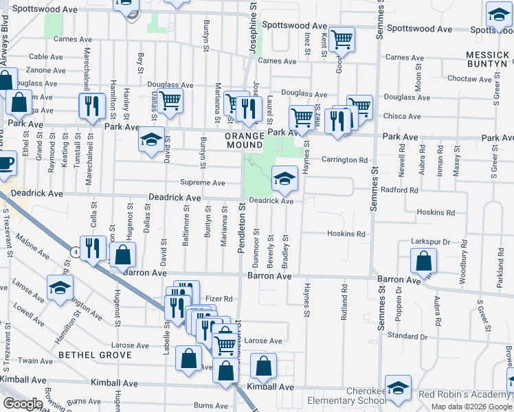 map of restaurants, bars, coffee shops, grocery stores, and more near 2842 Deadrick Avenue in Memphis