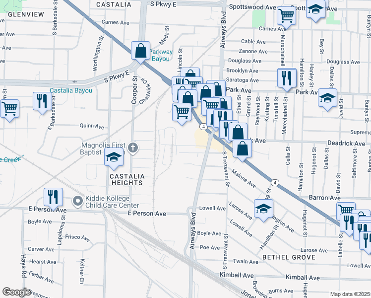 map of restaurants, bars, coffee shops, grocery stores, and more near 2237 Deadrick Avenue in Memphis