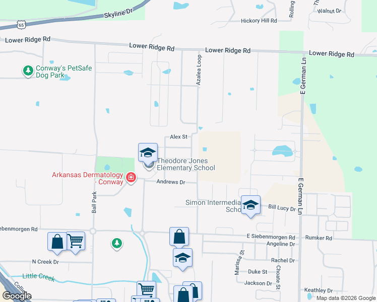 map of restaurants, bars, coffee shops, grocery stores, and more near 1325 Addy Brook Street in Conway