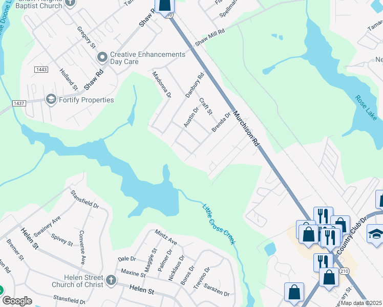 map of restaurants, bars, coffee shops, grocery stores, and more near 5001 Coker Street in Fayetteville