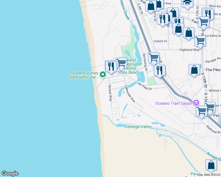 map of restaurants, bars, coffee shops, grocery stores, and more near 311 Juanita Avenue in Oceano