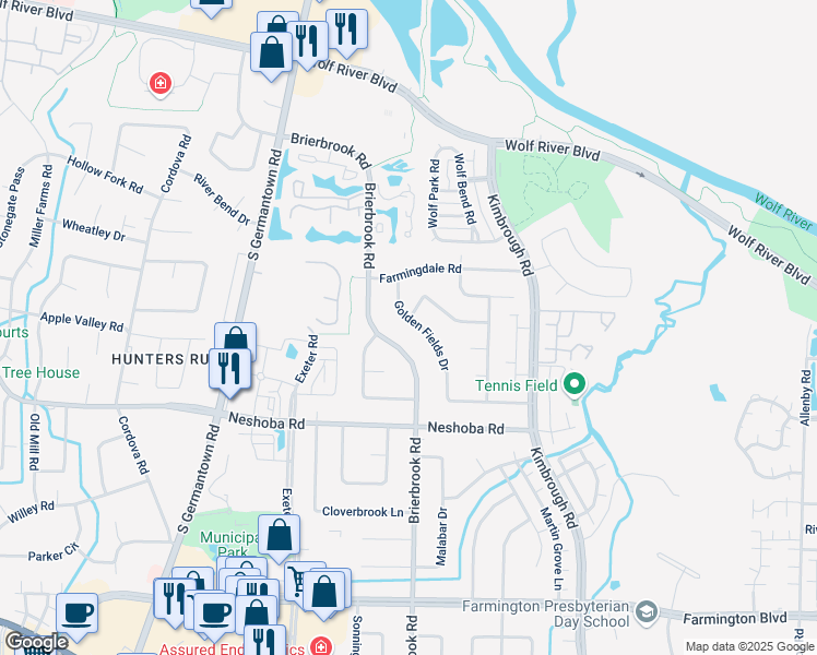 map of restaurants, bars, coffee shops, grocery stores, and more near 1635 Golden Fields Drive in Germantown