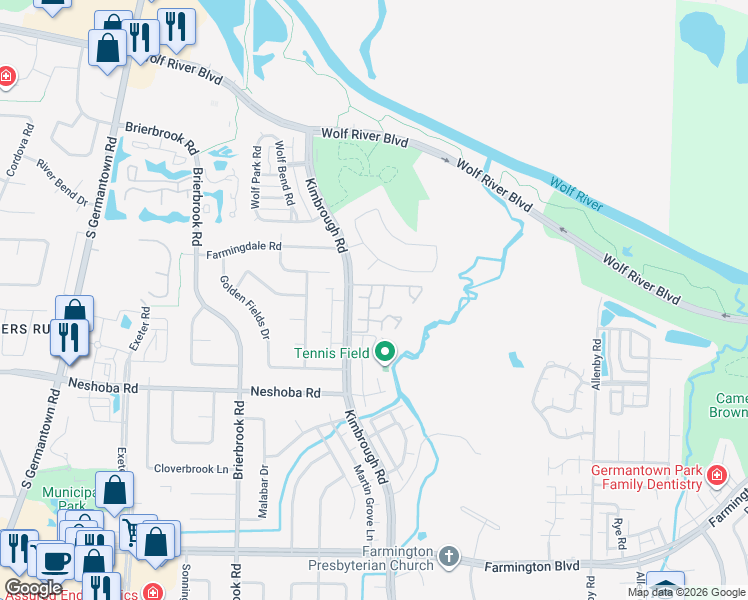 map of restaurants, bars, coffee shops, grocery stores, and more near 1631 Shadowmoss Lane in Germantown