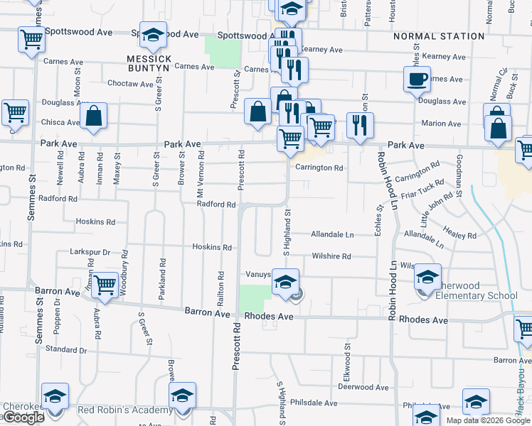 map of restaurants, bars, coffee shops, grocery stores, and more near 995 East Walthal Circle in Memphis