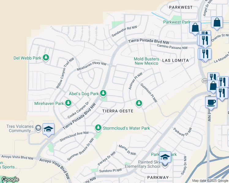 map of restaurants, bars, coffee shops, grocery stores, and more near 8804 Zephyr Place Northwest in Albuquerque